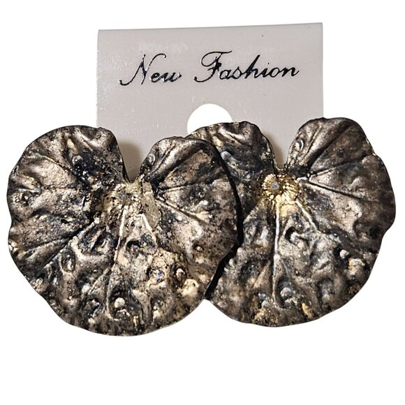 New Fashion Lily Pad Statement Earrings Textured Gold Tone Modern Jewelry Women - Picture 1 of 3